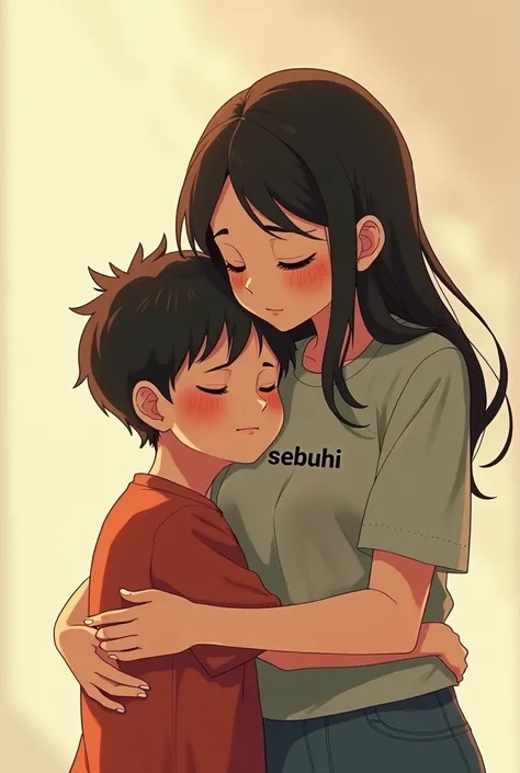 a short boy with "Sebuhi" written on his shirt and a tall girl with "İnci" written on his shirt are hugging