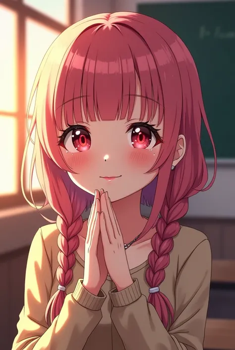 (((anime))), ((anime)), (Gal), Medium Hair, (Braids:1.3), (Straight bangs:1.2),Two-tone hair, Blonde, (Pink Hair), Round face, Red eyes, (Downcast eyes), (((Tears))),Pink Lip,Earrings,necklace,[Dark Skin], A light smile, ((((cute)))), beautiful, 1 girl, Al...