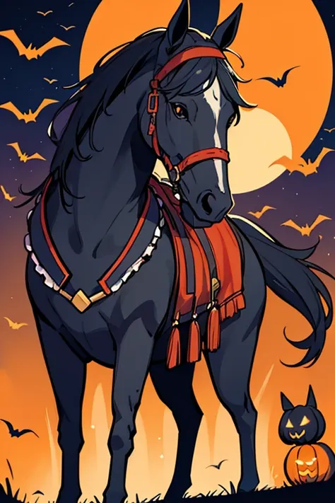 Halloweenパーティーをする馬　HalloweenパーティーをするThoroughbred　　Horses drinking　　Halloweenの夜　Horse-focused　　Drinking horse　Horse face close-up　Halloween　Halloweenパーティーをする馬たち　Halloweenの夜　Halloweenでコウモリのコスプレをする馬　HalloweenのコスプレをしてるThoroughbred　Horse standing on two legs　二足...