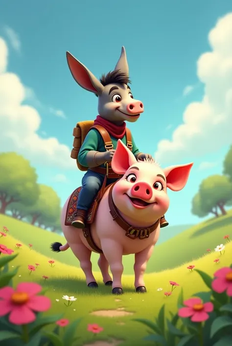 Donkey riding pig