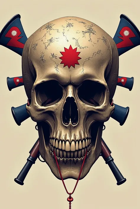 Skull, guns with nepali flag theme and no background 