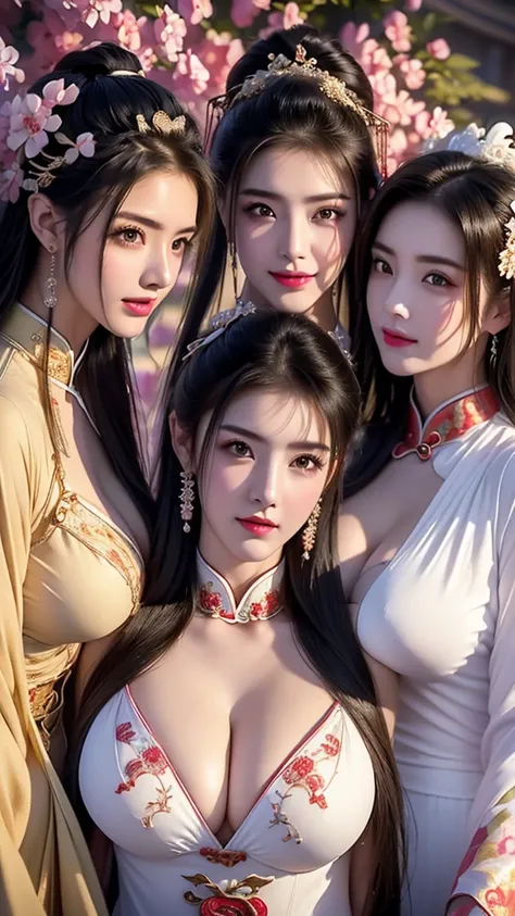 ((3girls)), masterpiece, Best Quality, Illustration, Ultra-detailed, finely detail, hight resolution, 8K Wallpaper, Perfect dynamic composition, Beautiful detailed eyes , Sexy face,Face feeling ecstasy,Face at the peak of sexual arousal, looking at viewer,...