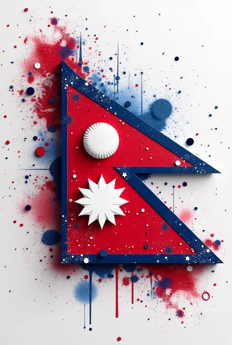 Create a generative AI model that designs featuring the Nepali flag theme, integrating the flag’s double triangle shape, sun, and moon symbols. The design should use the Nepali flags colors—crimson red, deep blue, and white. The output without a background...