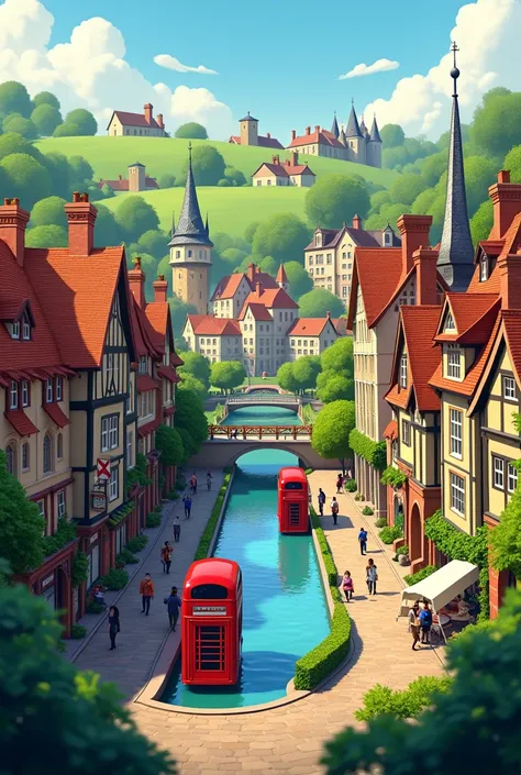 Create an animated city background showing the most typical places and things in England.
