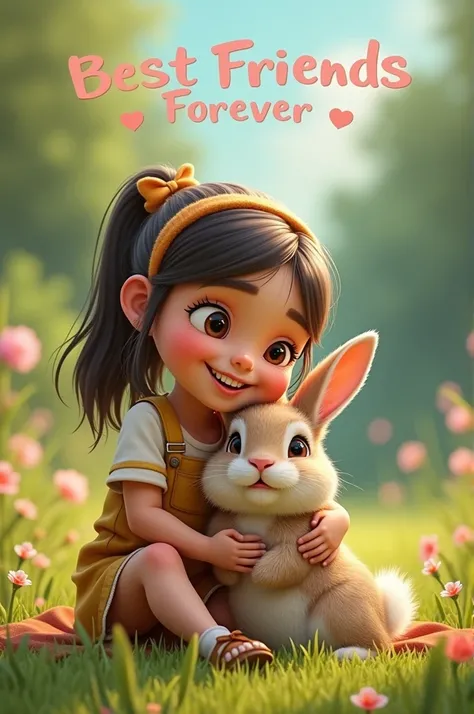 A shot of Izza and the rabbit together, with the text "Best friends forever" or a similar message.