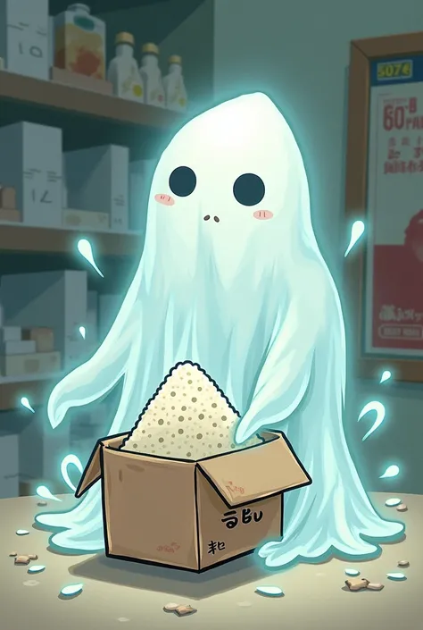 I was trying to open a rice ball from a convenience store and it fell out。Illustration of rice balls。Triangular rice ball。Please make the ghost-like thing stand out.。