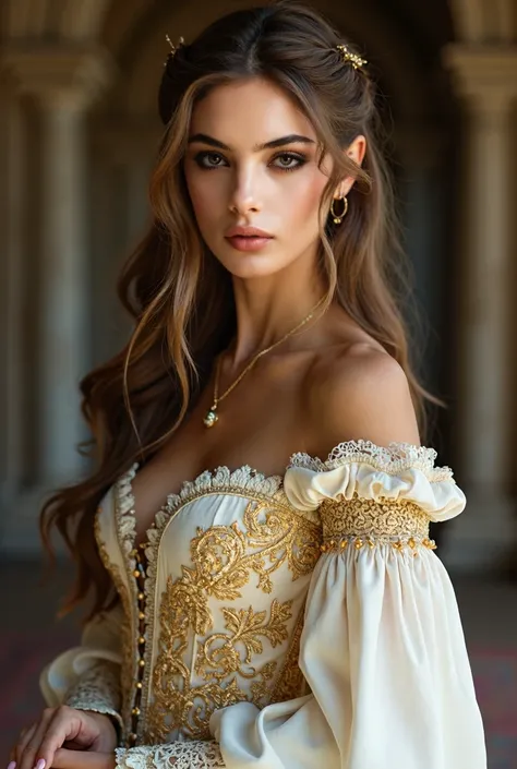 Image de qualité maximale. Cette femme est rajeunit et semble encore plus jeune que cet âge jeune..!!! ( Limage lembellie pour paraître parfaite). Elle est absolument magnifique. Elle porte une magnifique robe blanche et or de style mariage médiéval comme ...