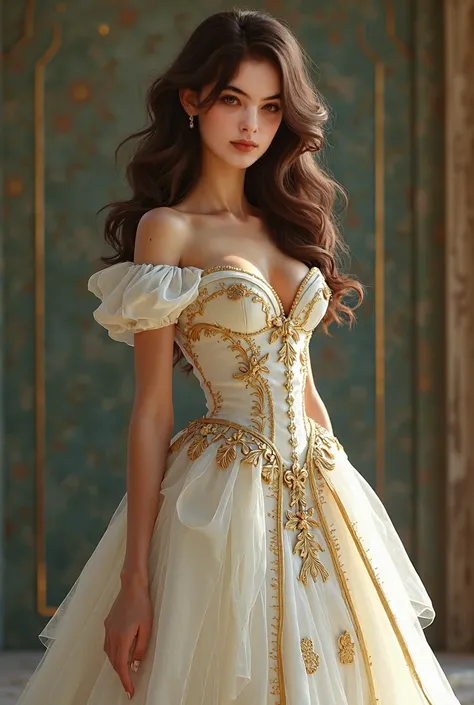 Image de qualité maximale. Cette femme jeune à 15 ans et semble encore plus jeune que cet âge jeune..!!! ( Limage lembellie pour paraître parfaite). Elle est absolument magnifique. Elle porte une magnifique robe blanche et or de style mariage médiéval comm...