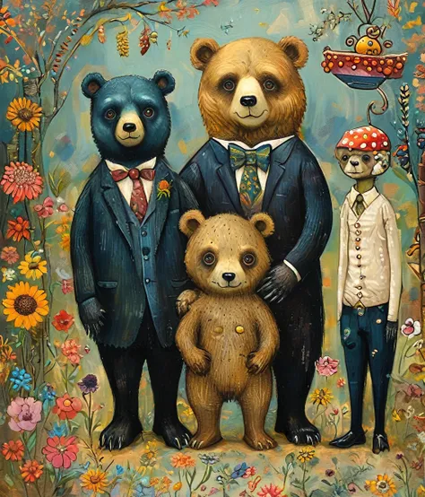 style of julie paschkis, (cute, chubby, male, bear), hires textures, highly detailed, intricate details, best quality, masterpie...