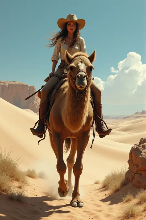 cowgirl riding a camel