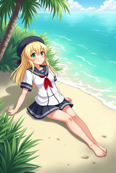 Kantai Collection、Shipgirl、Island Breeze、maritime、Sailor suit、Black underwear、Blonde