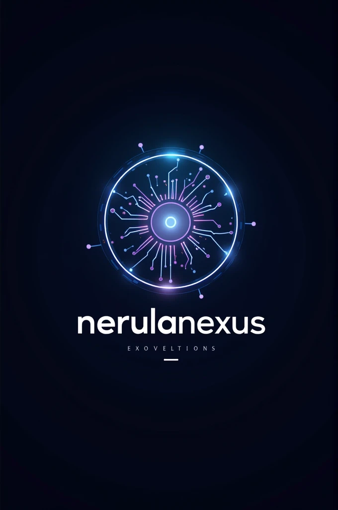 A futuristic logo for an Instagram account named nerulaNexus, focusing on AI knowledge content. The design features a sleek, tech-inspired theme, with a central neural network symbol or a digital brain motif, connected by glowing circuits or geometric line...