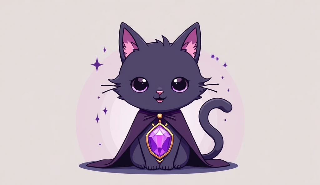 Majo Shojo amulet, purple gem,. wizard cat form, minimalist