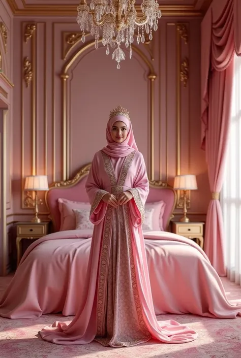 Royal bedroom beautiful pink colour With Hijabi muslim princess