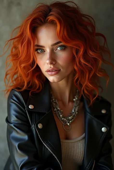 (Realistic photo of a beautiful woman, grey eyes, full full lips, red hair, curls, long curly hair, tanned skin, jewellery, realistic, soft lighting, professional photography, photorealistic, detailed, RAW, sharp focus, ultra-high resolution, best quality,...