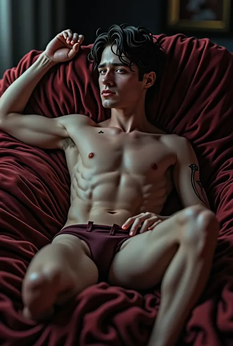  Generate a pic
Male vampire, young, handsome, sexy, hot, shirtless with briefs lying on bed