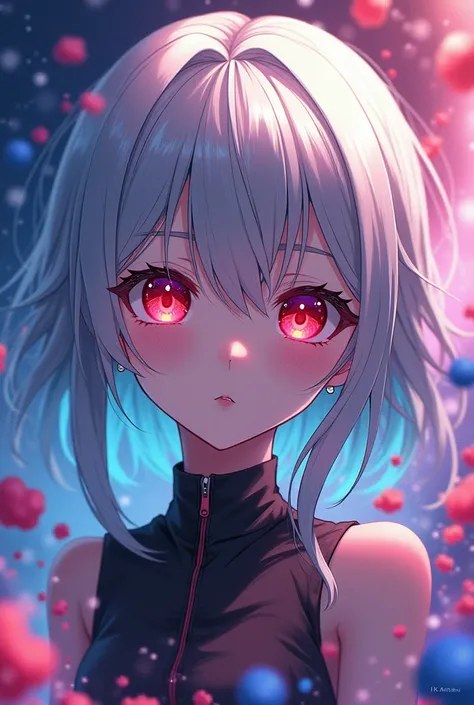 anime , grey hair , red pupil, very colourful, 4k  