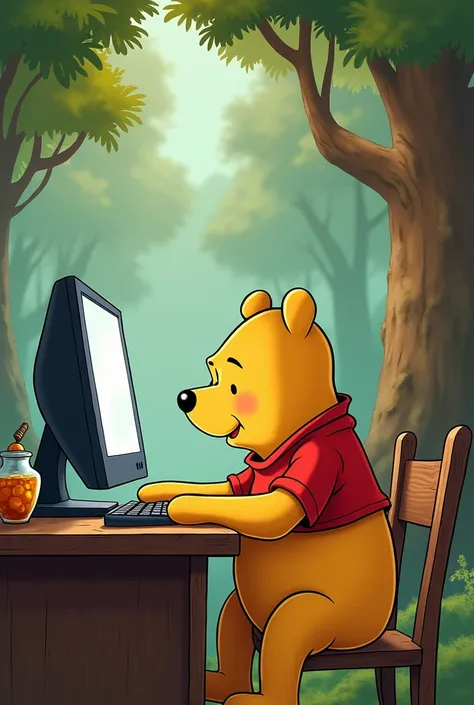 Winnie the pooh with computer


