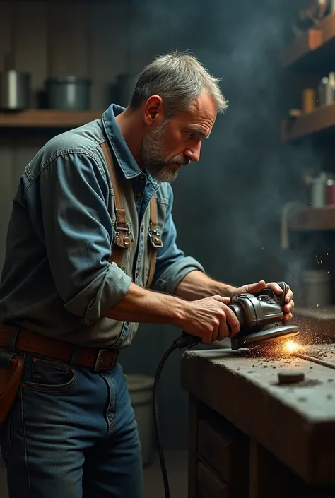 Gambar hyperrealistic, a man working using a grinder