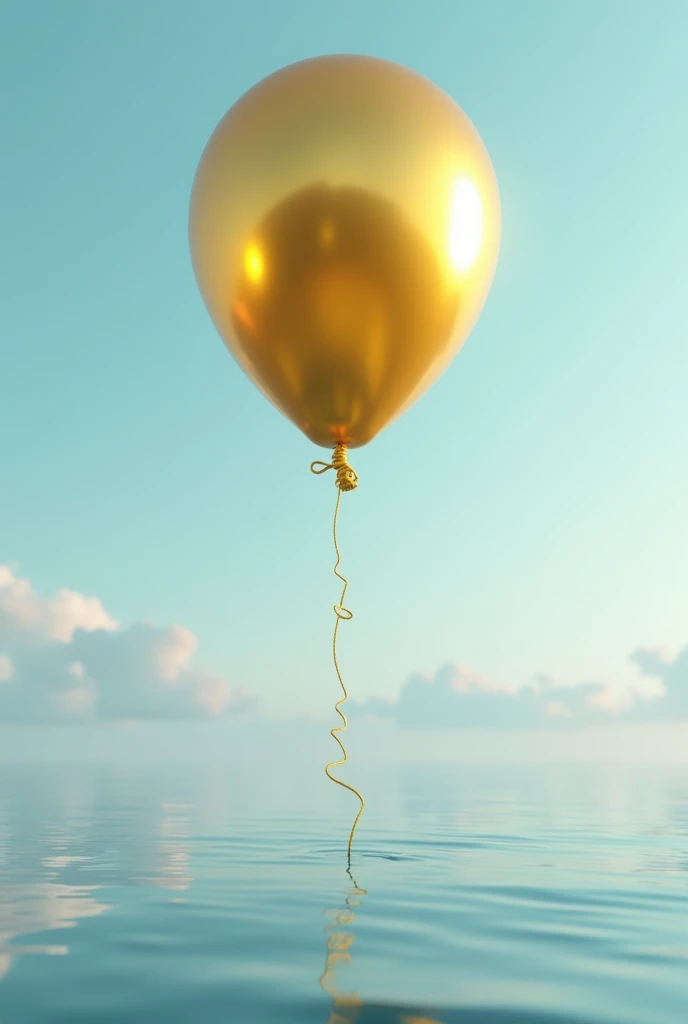 A golden birthday balloon with a long rope 