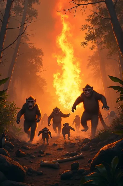 Monkeys with their cubs, BONE, otorong, birds, Squirrels and people escaping from forest fire in Peru 