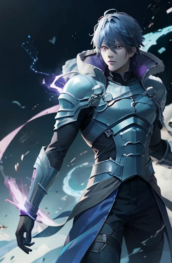 epic anime style, purple lightning, evil temperament, 20-year-old male shadow assassin, glowing black aura, shadow supervisor, handsome face, brilliant and majestic. Beautiful standard body and complete body structure. full body shot of a man with lightnin...