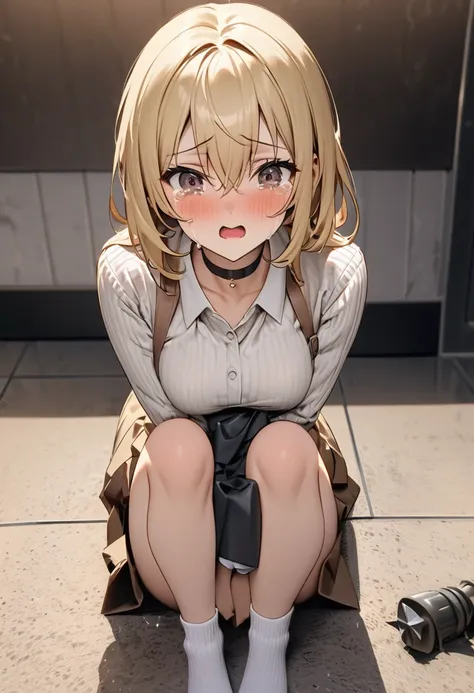 White ribbed ankle socks. Build something amazing, Black choker, Blonde、Brown Hair　Cheeky high school girls.Arrested at the station after school.I will be punished and not allowed to go home until I show my remorse..Crying.A few hours have passed.A figure ...