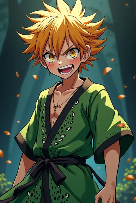 Anime boy demon hair style funk cup yellow eye green boy dress animal bagheera evil anime demon 👿 danger 
