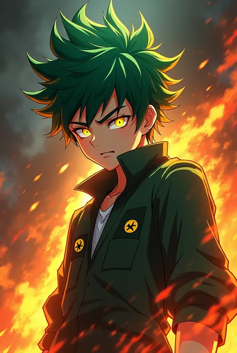 Anime boy demon hair style funk cup yellow eye green boy dress animal bagheera evil anime demon 👿 danger  fire
