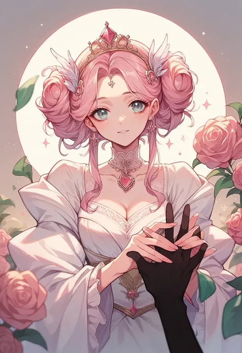 The silhouette of the QUEEN is soft and elegant with a beautiful pink crown on her head.. HER HAND holds a pink AIRDROP box with a dollar sign, and there is the name RATU&#39;S Drop in it 