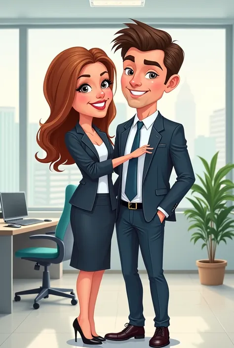 Handsome and beautiful couple cartoon, president and employee style

