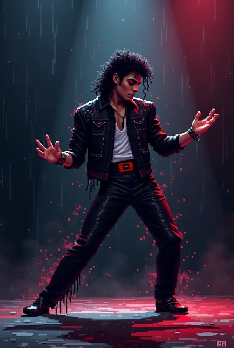 Michael jackson dancing thriller on stage, thriller suite, pixel art style, 8 bit, snes game style