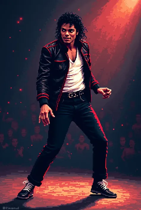 Michael jackson dancing thriller on stage, thriller suite, pixel art style, 8 bit, nes game style, gameboy color style