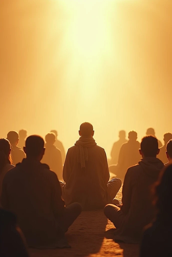 Bujurgon Auli Auliya Pir Murid A lot of people sitting in an empty space listening to the Pir so that their faces are not clearly visible will create an image of the face covered with sunlight.