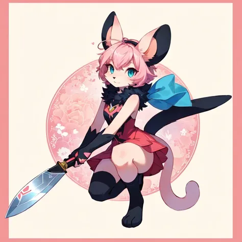 drawing of a pink and black cat with a knife in its hand, illustration pokemon, high quality colored sketch, pokemon art style, detailed fanart, full color drawing, by Ryan Yee, high quality fanart, highly detailed exquisite fanart, anthro art, colored ske...