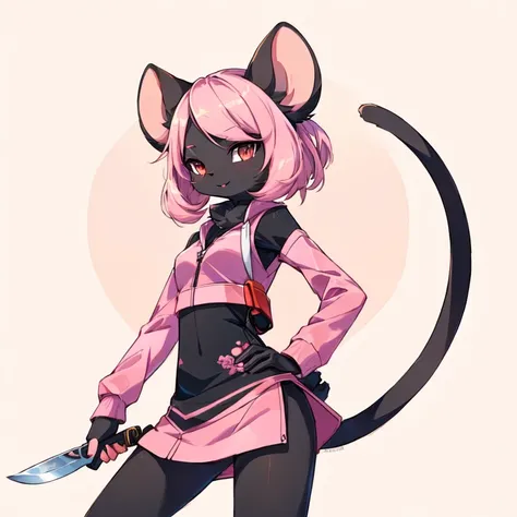 drawing of a pink and black cat with a knife in its hand, illustration pokemon, high quality colored sketch, pokemon art style, detailed fanart, full color drawing, by Ryan Yee, high quality fanart, highly detailed exquisite fanart, anthro art, colored ske...