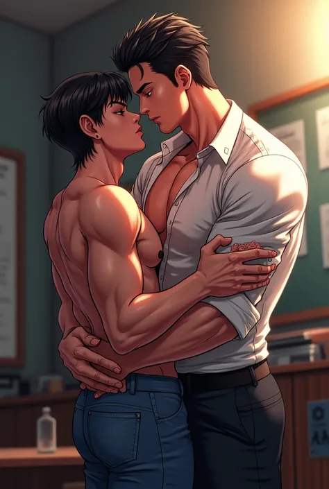 Hot male teacher doing it with his hot tall and muscular top bad boy student anime 