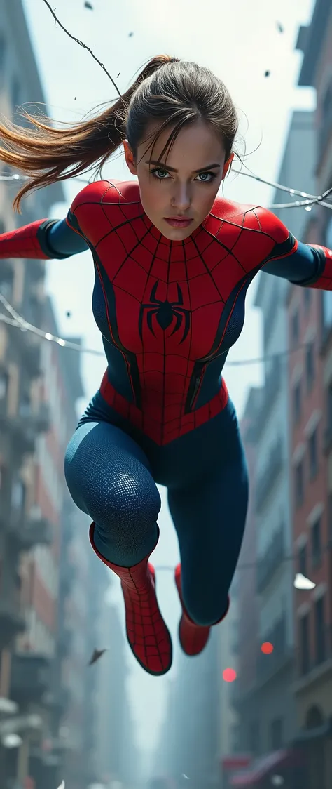 (masterpiece:1.2,Superior Quality,Mirror-like,Cinematic Experience,Realistic:2.0,RAW Photos:2.0),8k,wallpaper,(Written boundary depth:1.6),(One Woman),(Spider Girl is flying towards me.:2.0),(Spiderman&#39;s uniform is made of very thin fabric:2.0),(ponytail),(Beautiful Eyes:2.0),(Highly detailed face:2.0),(Beautiful Face:2.0),(Beautiful Eyes:2:0),(Detailed female hand drawing:2.0),(Super muscular:2.0),(Super sexy:2.0),(Super huge breasts:2.0),(Super thick thighs:2.0),(Beautiful body:2.0),(Super functional:2.0),(Super sensual:2.0),(dynamic:2.0),(Detailed hands:2.0),(The background is a countless number of scattered glass shards.:2.0),(Dynamic Spider-Man pose:2.0),(Dynamic Angle:2.0),(Spinning spider webs from his hands:2.0)