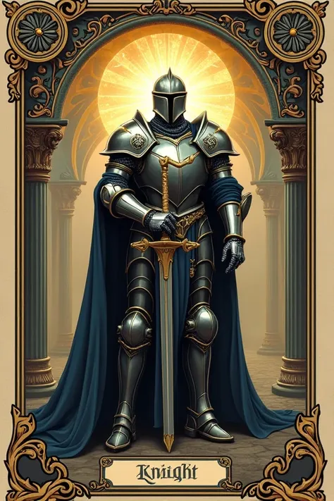 Tarot card style,beautiful background ,high quality ,Knights