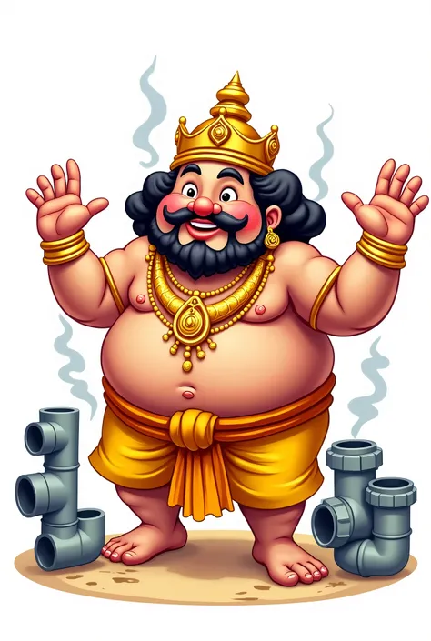 Heres another version with a few tweaks:


"Illustrate King Mahabali, Keralas iconic ruler, in a lively cartoon style, emphasizing his cheerful personality and plumbing connection. Depict him:


- Dancing dynamically with AJAY PVC grey plumbing pipes and f...