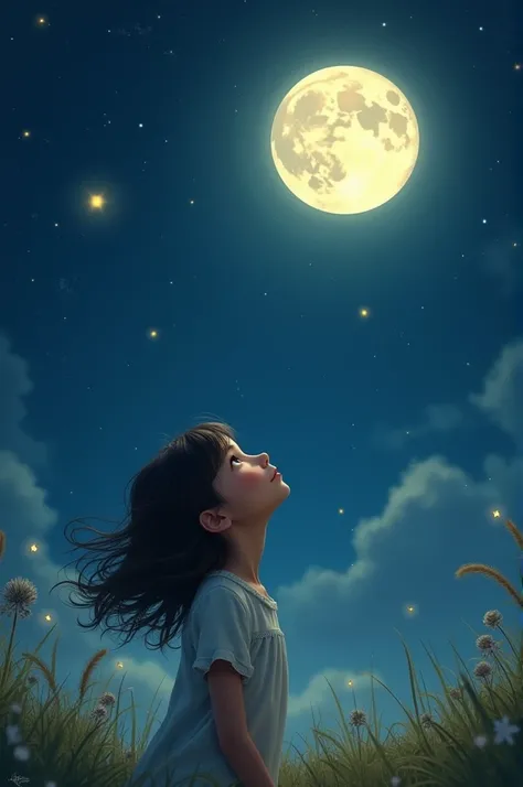 A girl looking at the moon 