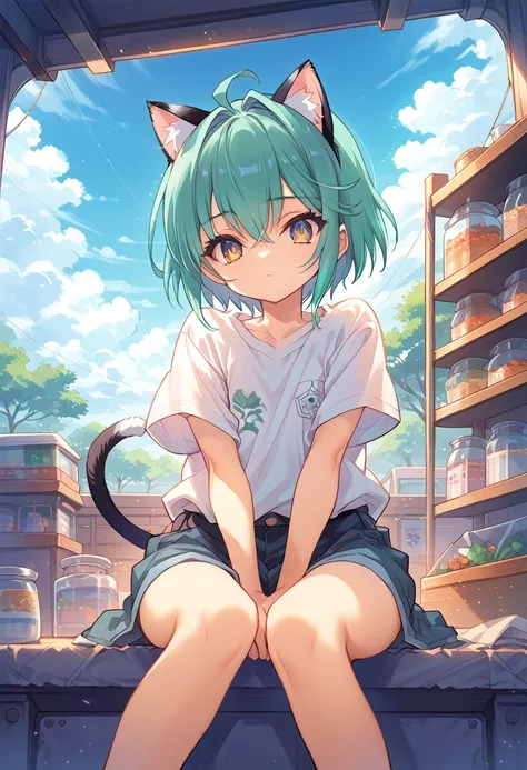 Anime girl with cat ears sitting on a shelf and looking at the sky, Anime Drawings, inspired by Makoto Shinkai, trending on pixiv, space art, Makoto Shinkai Cyril Roland, 4k anime wallpaper, Anime Art Wallpaper 8K, Anime Art Wallpaper 4k, Anime wallpaper 4...