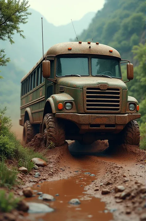 Bus off Roading on muddy road