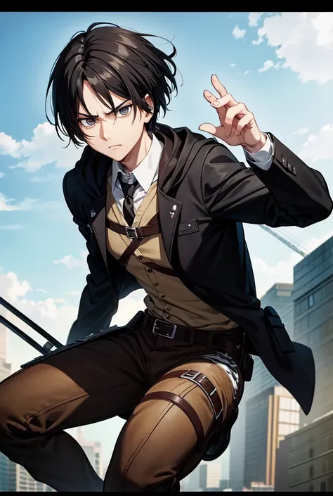 Levi Ackerman Attack on Titan Man High Resolution Black Hair, short hair, serious, hood, lines of movement, ImpressionismOnly, PLANO AMERICANO, 