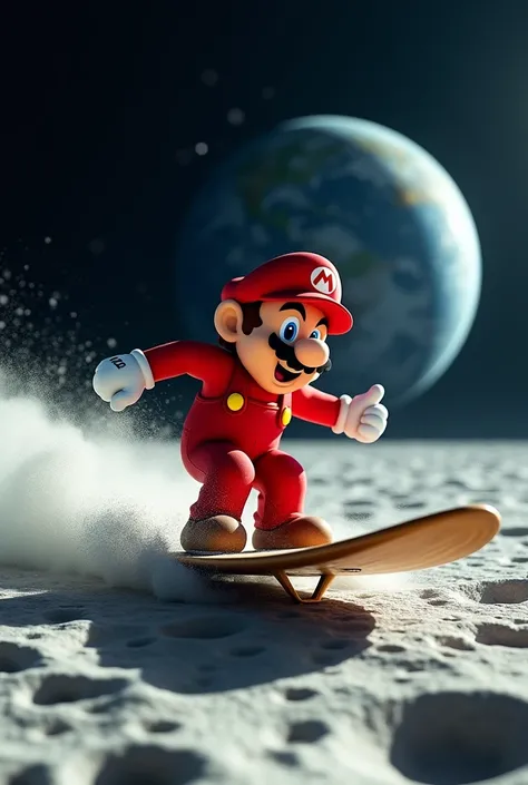 Mario surfing on the moon 