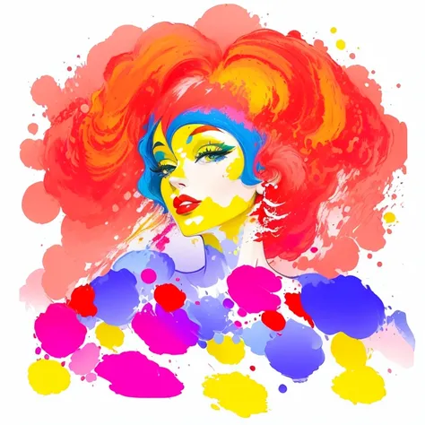 painting of a woman with a red hair and a colorful dress, inspired by Kees van Dongen, inspired by Tadanori Yokoo, abstract portrait, painted in bright water colors, digital art. colorful comic, an expressive digital painting, inspired by Peter Max, colorf...