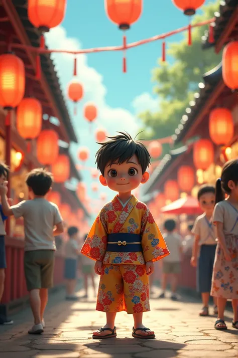 A boy standing in Japan festival 
