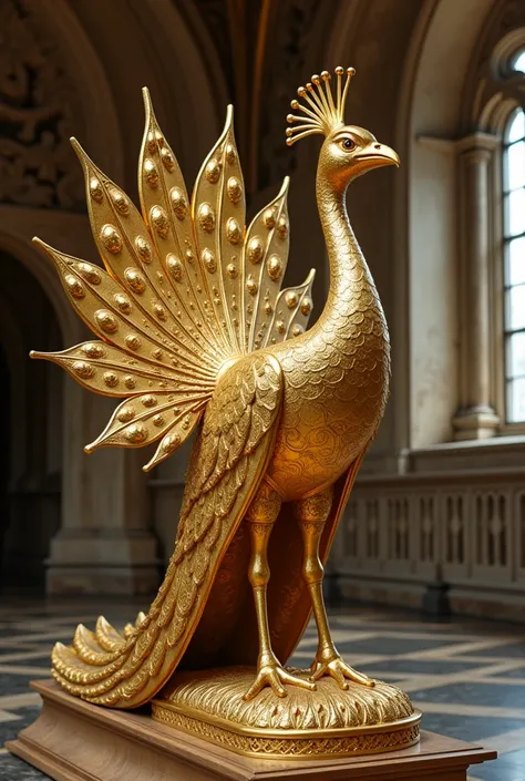 Gold statue of a peacock medieval era

