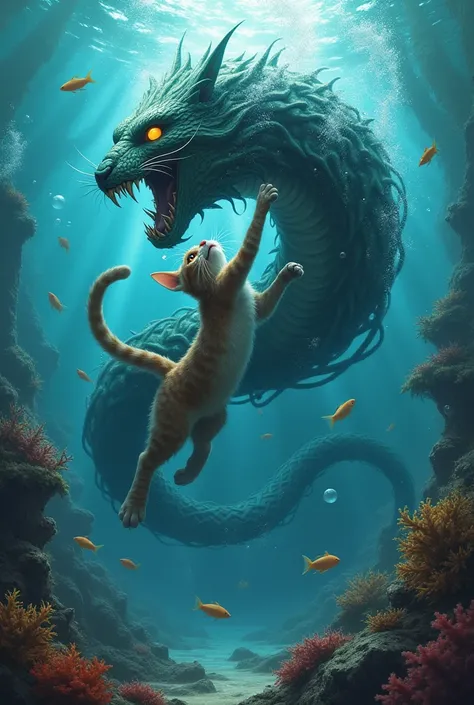 Cat fight with Sark in under sea

