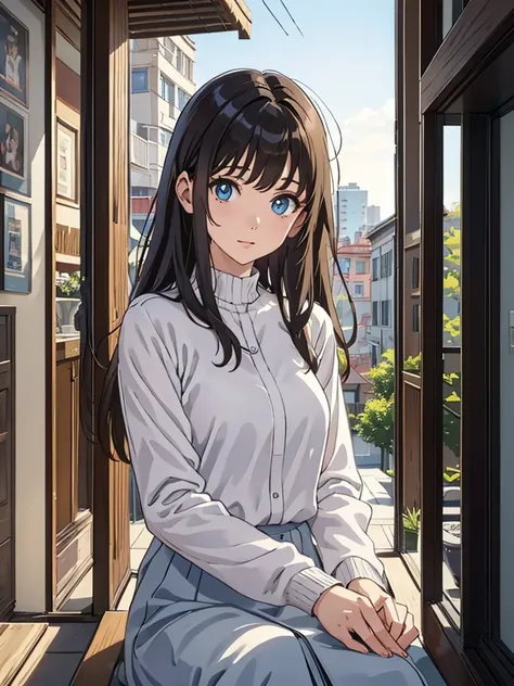 Masterpiece, 8k, Highest quality, Depth of subject, Beautiful high school girl, Your face is so cute, A gentle gaze, A relaxed world view, Scenery of a local city in Japan, Back Alley, stroll, Beautiful, detailed depiction, Soft sunlight, good morning